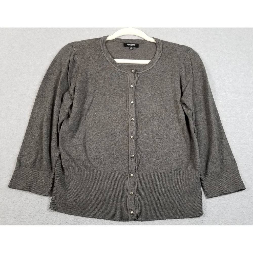 Premise Studio Cardigan Women M Medium Gray Button Up 3/4 Sleeves Knit Sweater